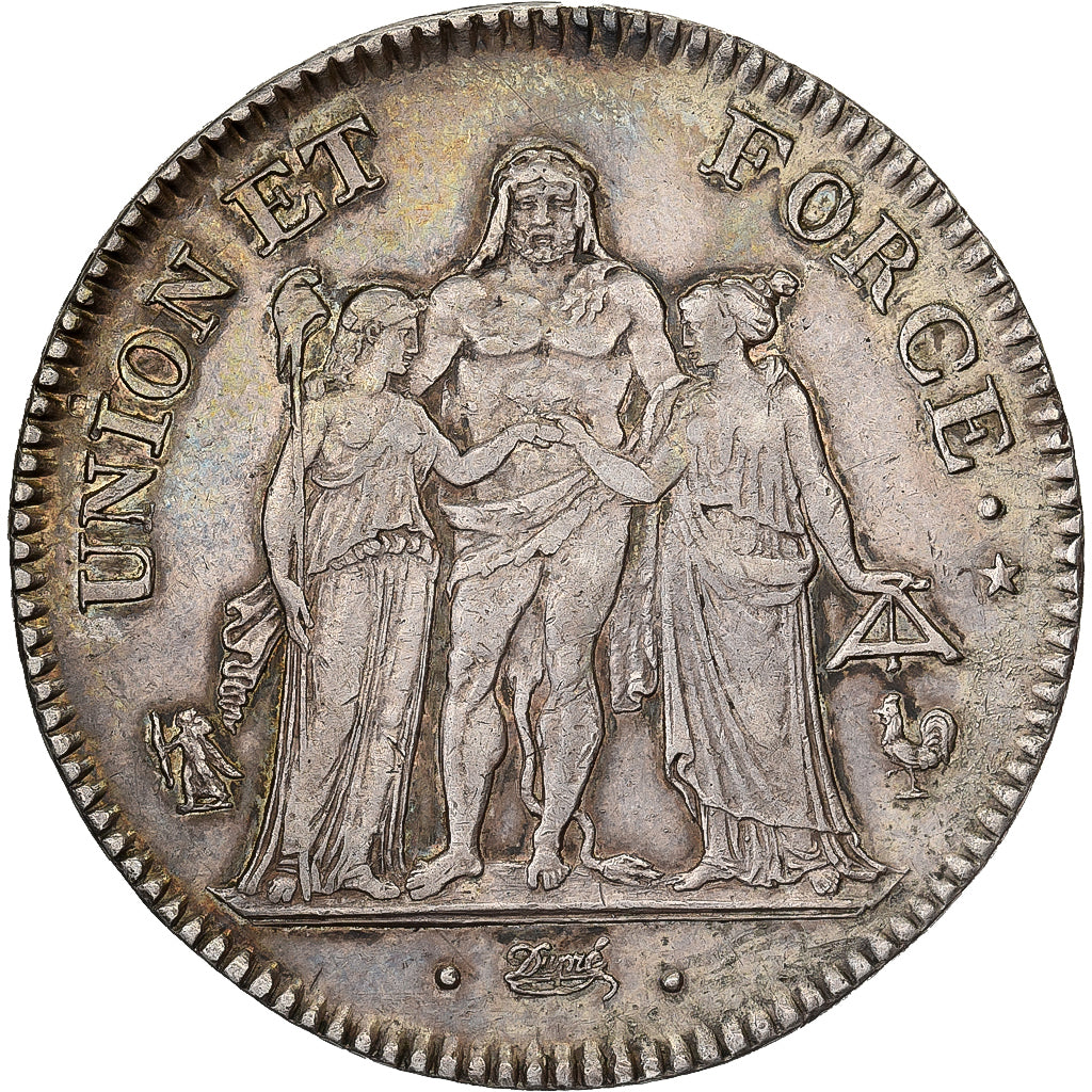 France, Directoire, 5 Francs, Union et Force, AN 6, Paris, Silver, AU(50-53)
