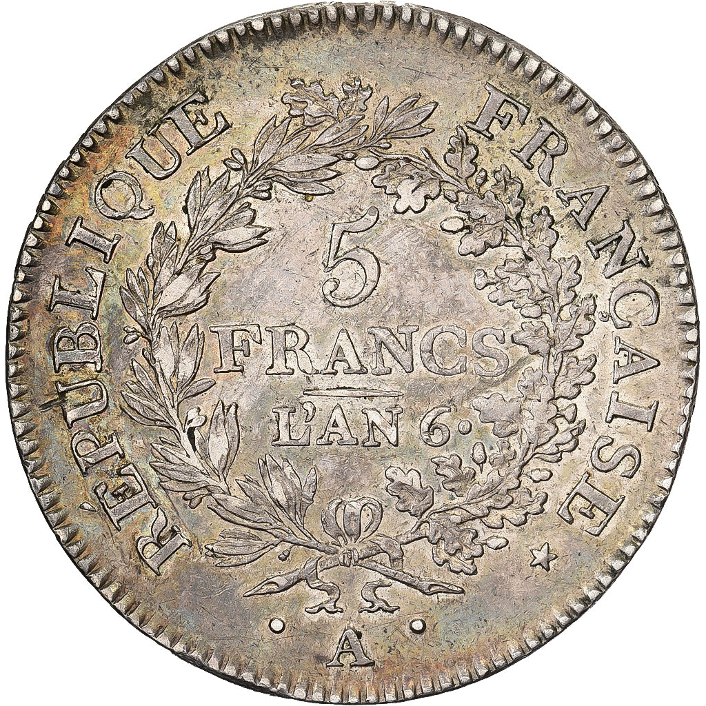 France, Directoire, 5 Francs, Union et Force, AN 6, Paris, Silver, AU(50-53)