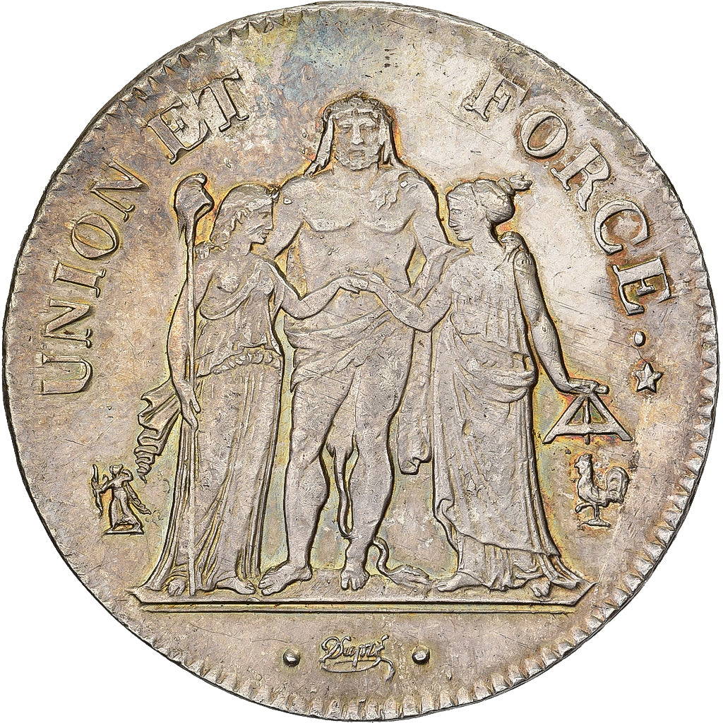 Frankrijk, Consulat, 5 Francs, Union et Force, An 10, Paris, Zilver, PR+