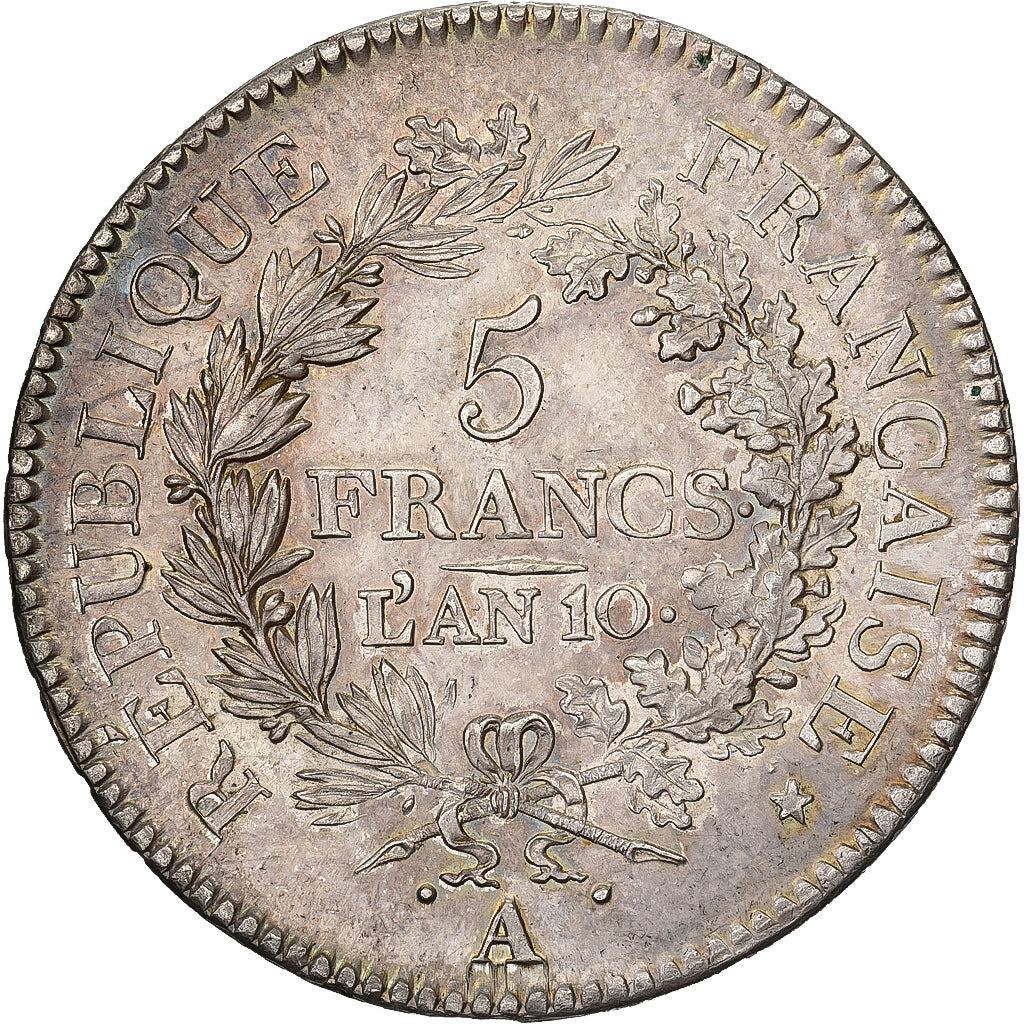 Frankrijk, Consulat, 5 Francs, Union et Force, An 10, Paris, Zilver, PR+