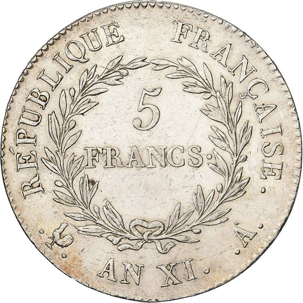 Frankrijk, Napoléon Bonaparte, 5 Francs, An XI, Paris, Zilver, ZF+, Gadoury:577