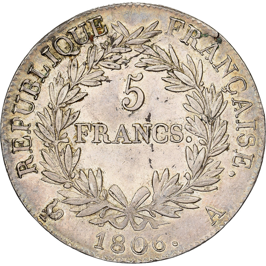 Frankrijk, Napoleon I, 5 Francs, 1806, Paris, Zilver, PR, Gadoury:581