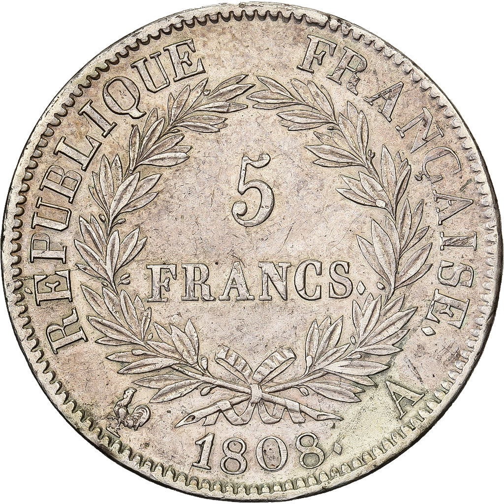Frankreich, Napoleon I, 5 Francs, 1808, Paris, Silber, VZ, Gadoury:583