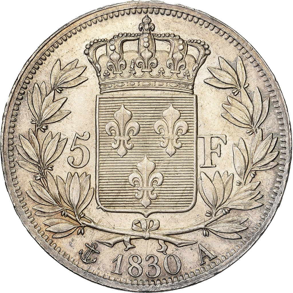 France, Charles X, 5 Francs, 1830, Paris, Raised edge, Silver, AU(55-58)