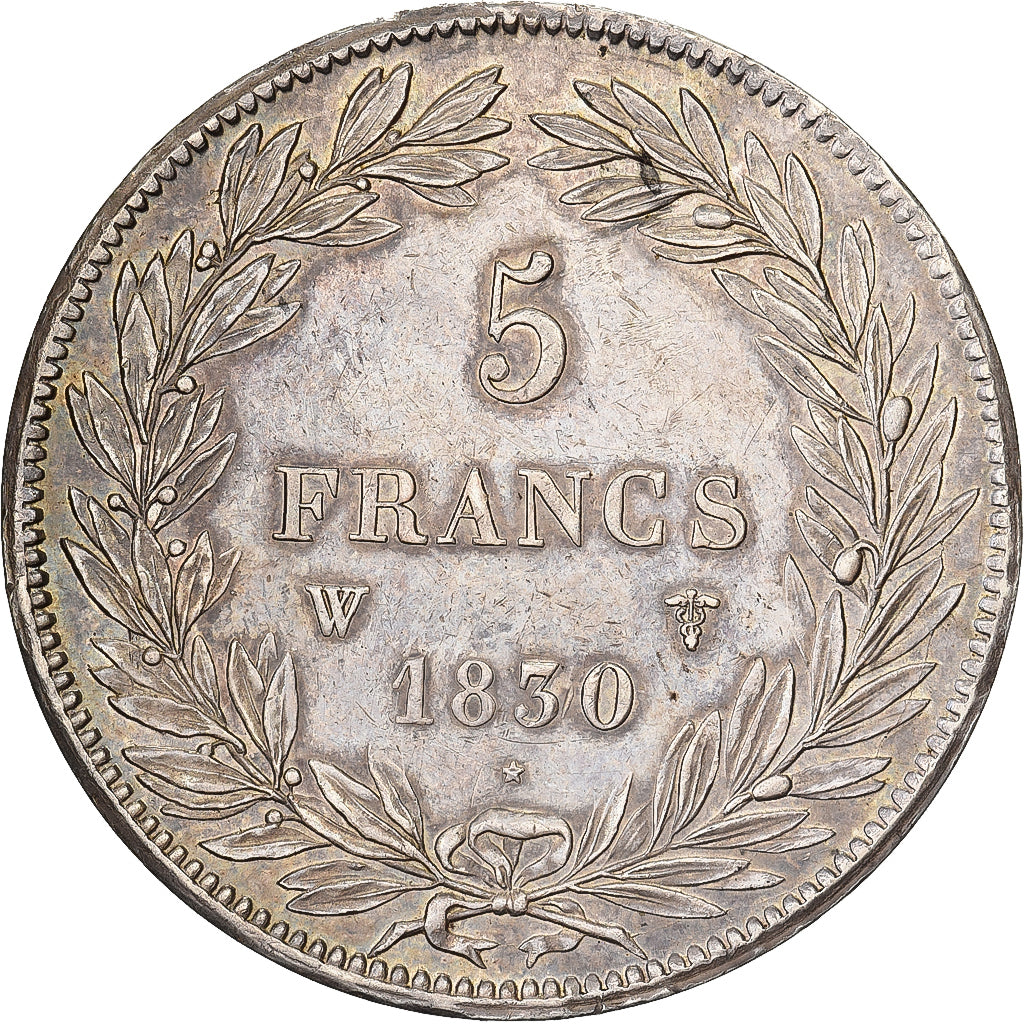 França, Louis Philippe I, 5 Francs, 1830, Lille, Without 'I', Prata, AU(50-53)