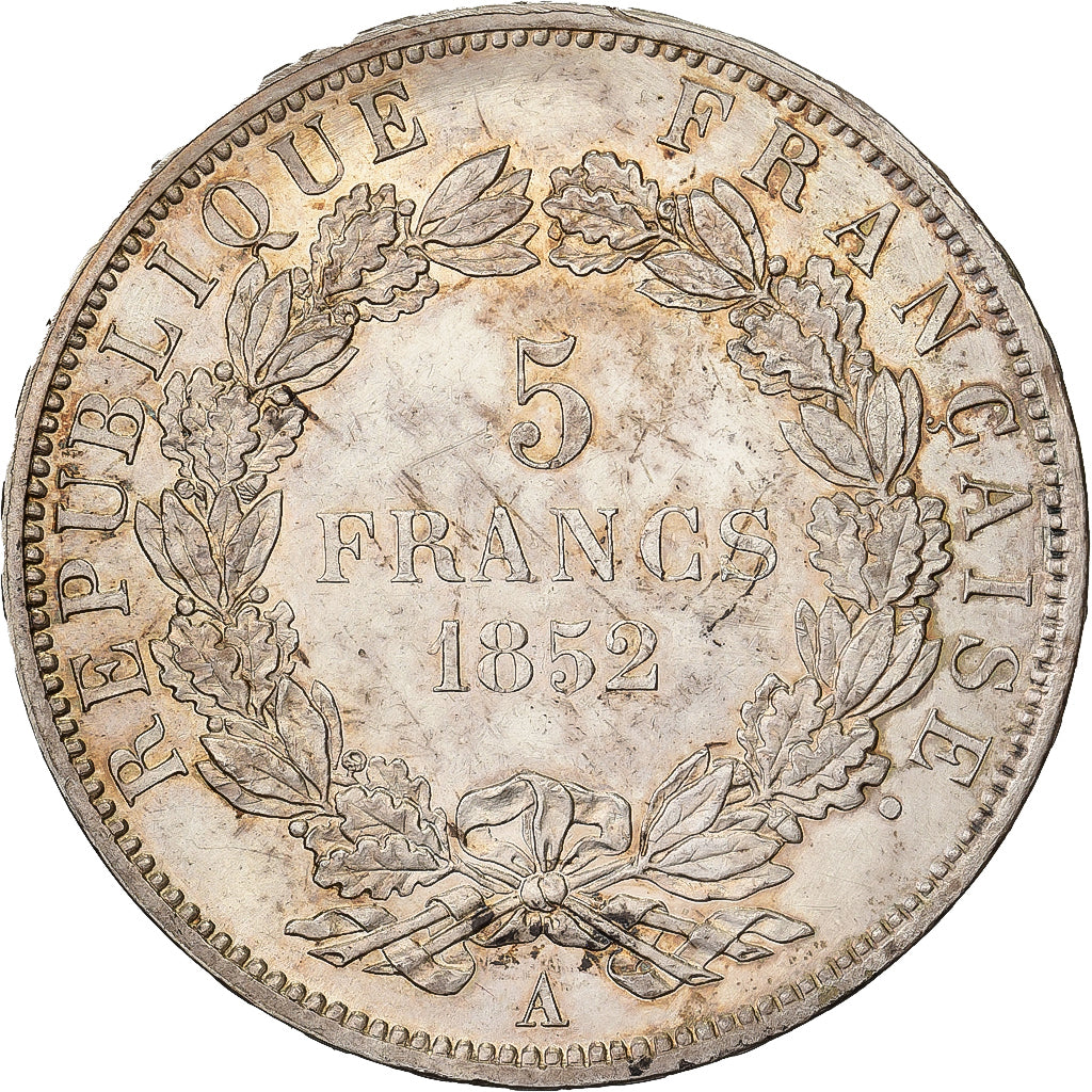 França, Louis-Napoléon Bonaparte, 5 Francs, 1852, Paris, Prata, MS(60-62)