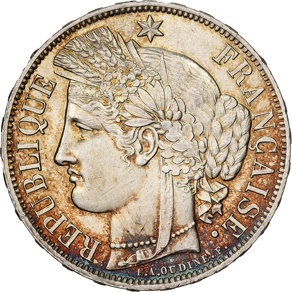 França, 5 Francs, Cérès, 1870, Paris, Prata, MS(60-62), Gadoury:743