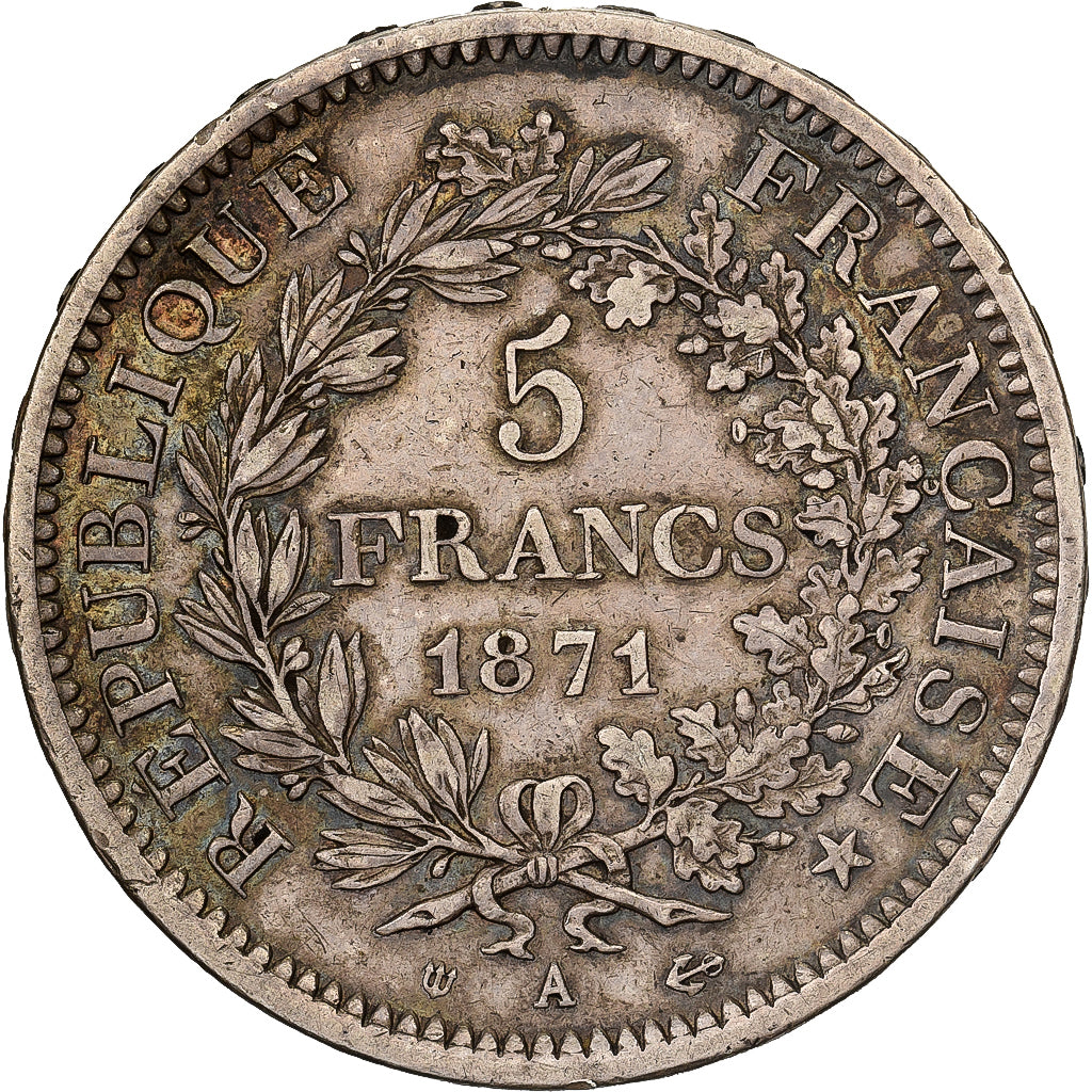 Francia, 5 Francs, Hercule, Camélinat, 1871, Paris, Plata, MBC, Gadoury:744