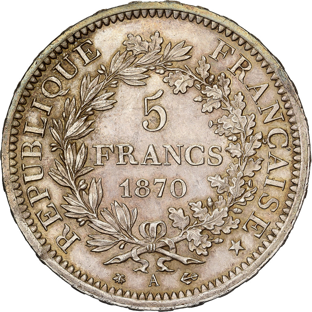 França, 5 Francs, Hercule, 1870, Paris, Prata, MS(60-62), Gadoury:745