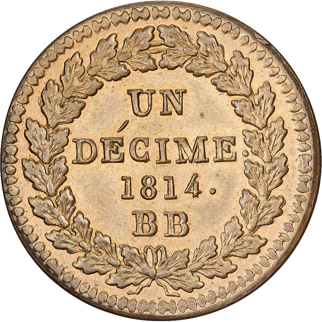 Frankrijk, Louis XVIII, 1 Décime, 1814, Strasbourg, Restrike, Koper, UNC-