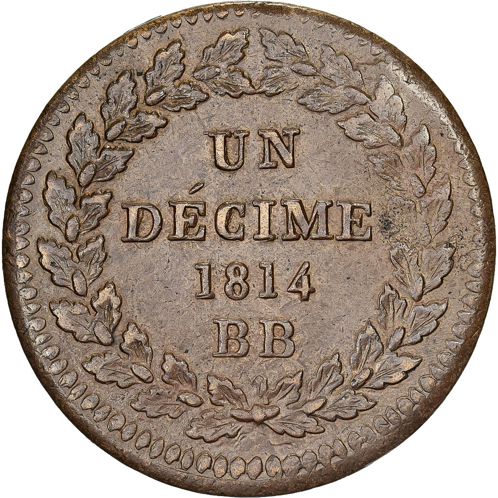 Frankrijk, Napoleon I, 1 Décime, 1814, Strasbourg, Koper, ZF+, Gadoury:195a