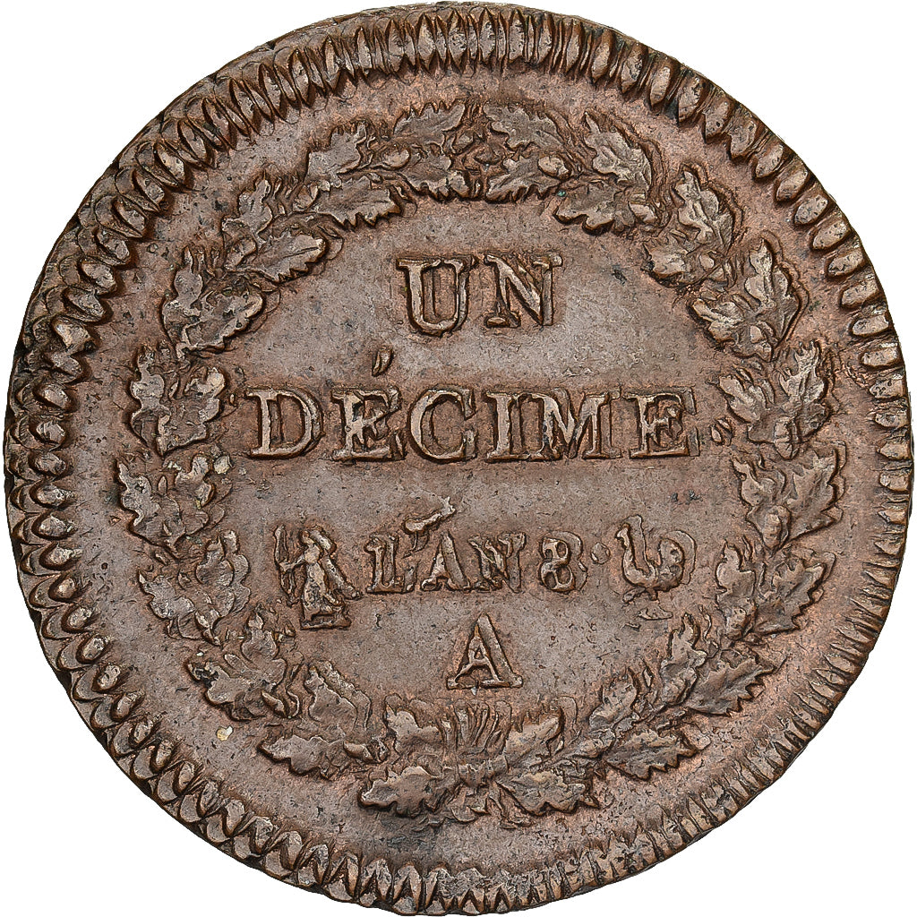 Frankrijk, 1 Décime, Dupré, AN 8, Paris, Koper, ZF+, Gadoury:187a
