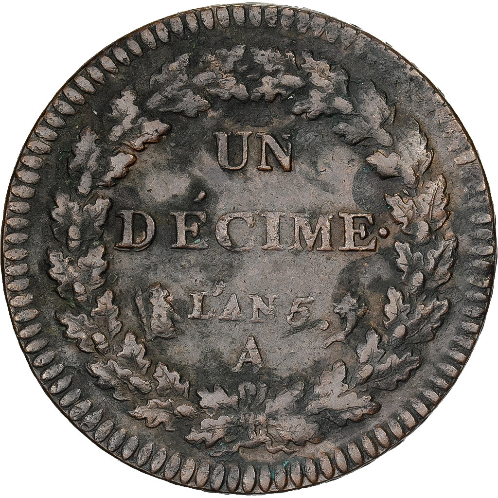 Frankrijk, 1 Décime, Dupré, AN 5, Paris, Koper, ZF, Gadoury:187