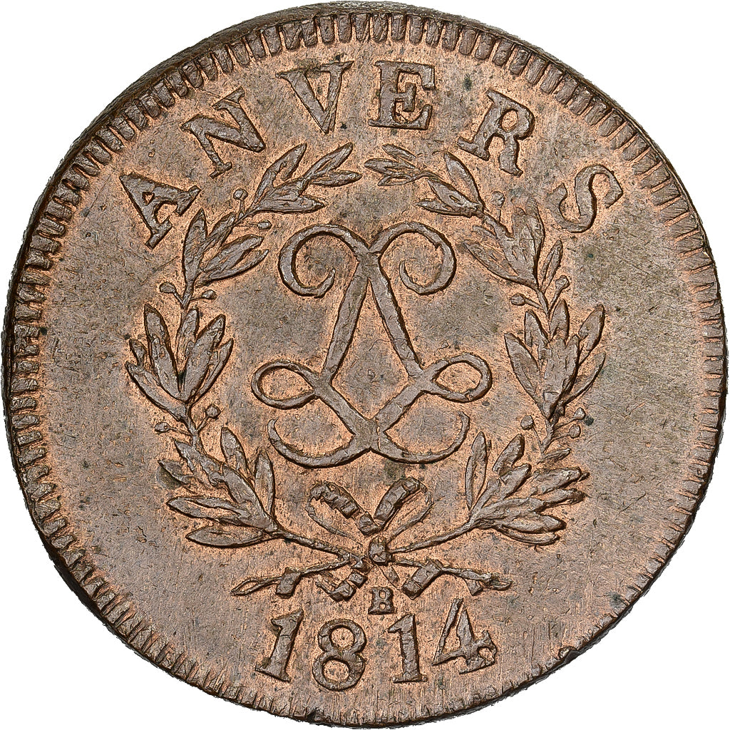 Frankrijk, Louis XVIII, 10 Centimes, Obsidionale, 1814, Antwerp, Siege Coinage