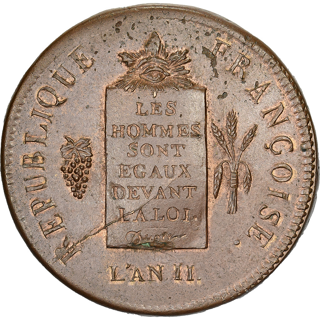 France, 2 sols à la Balance, 1793 / AN II, Rouen, Refrappe, Cuivre, SUP