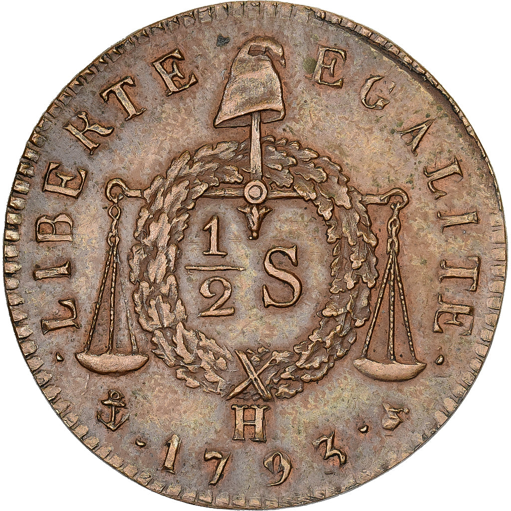 França, Convention, 1/2 sol à la balance, 1793 / AN II, La Rochelle, Nova