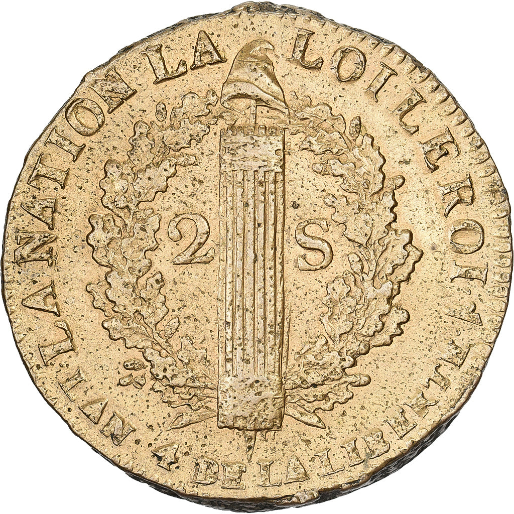 Frankreich, Louis XVI, 2 Sols, 1792 / AN 4, Lille, Métal de cloche, SS+