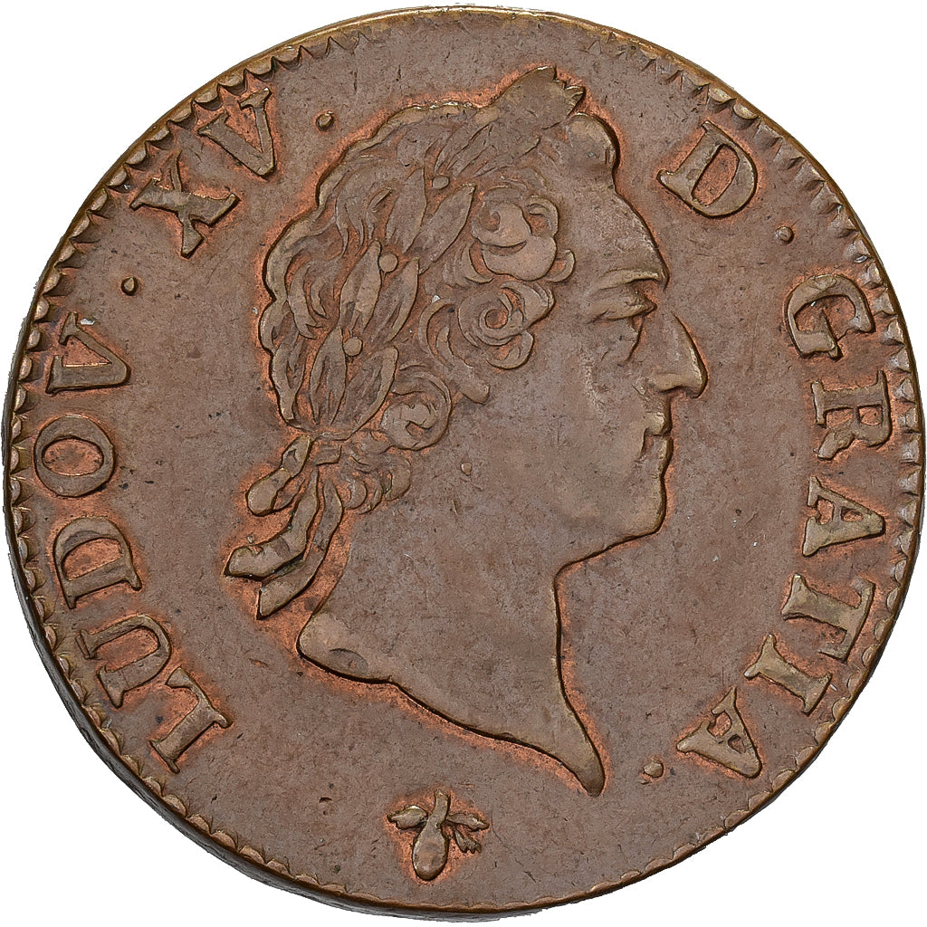 France, Louis XV, Sol à la vieille tête, 1774, La Rochelle, Cuivre, TTB+