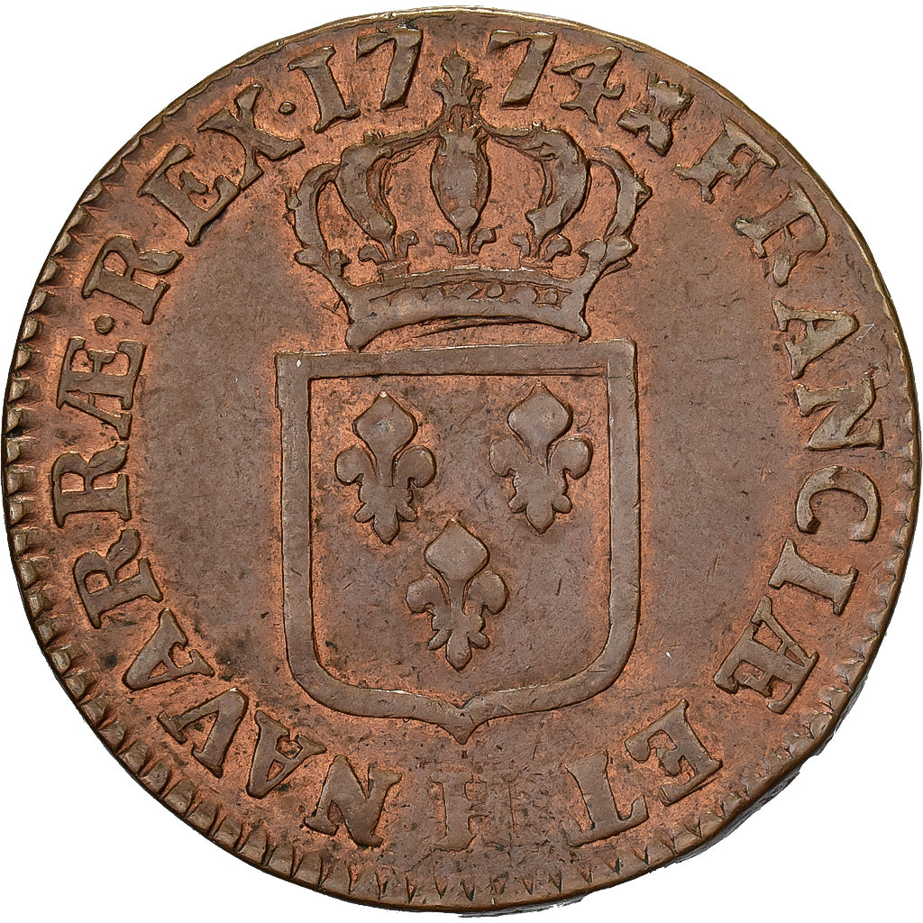 France, Louis XV, Sol à la vieille tête, 1774, La Rochelle, Cuivre, TTB+
