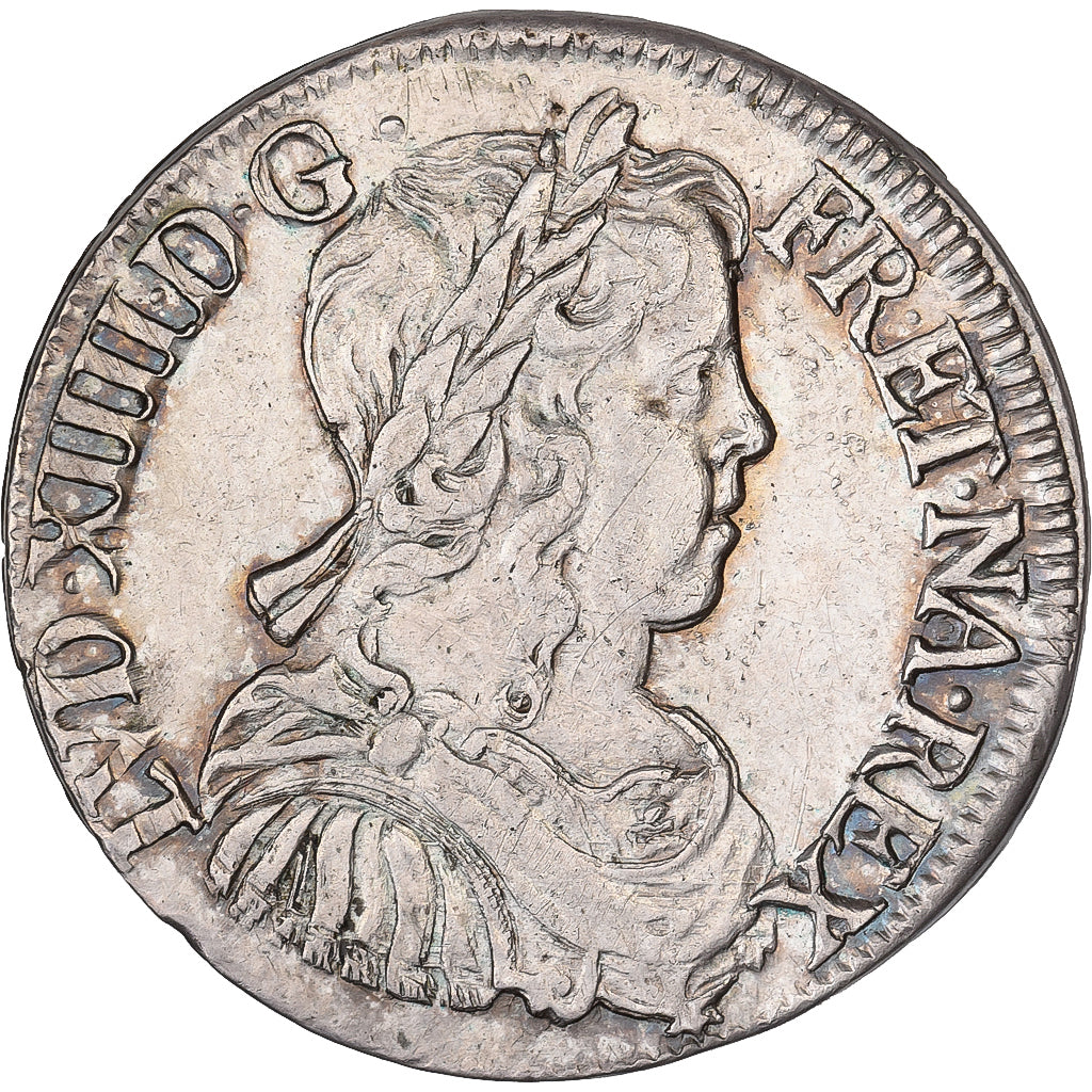 France, Louis XIV, 1/2 Écu à la mèche longue, 1650, La Rochelle, Argent