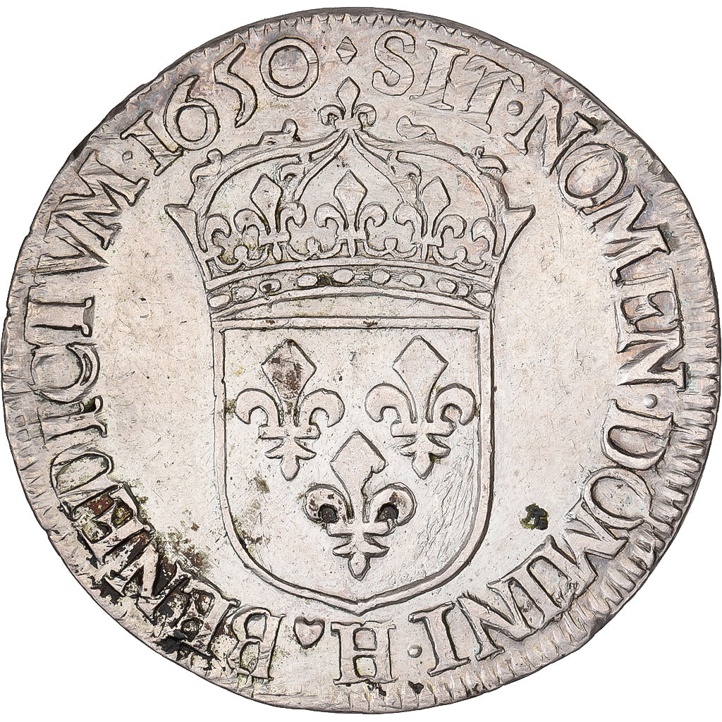 France, Louis XIV, 1/2 Écu à la mèche longue, 1650, La Rochelle, Argent