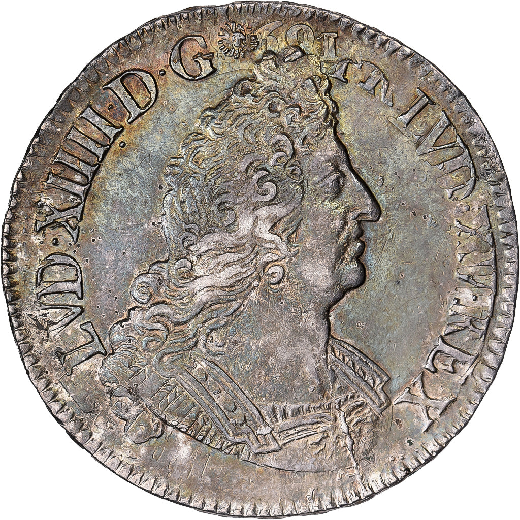 Francia, Louis XIV, 1/2 Ecu aux palmes, 1695, Paris, reformed, Plata, MBC+