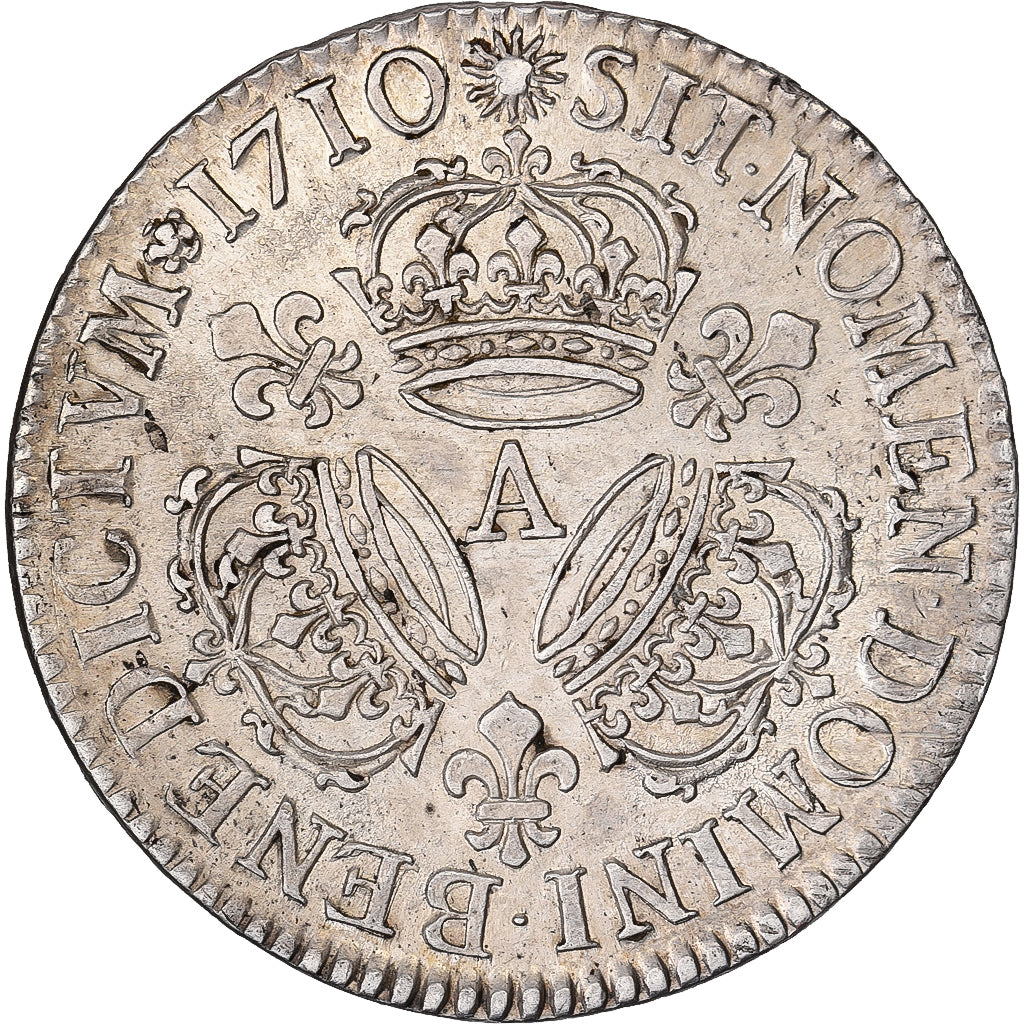 Francia, Louis XIV, 1/2 Ecu aux trois couronnes, 1710, Paris, Plata, MBC+