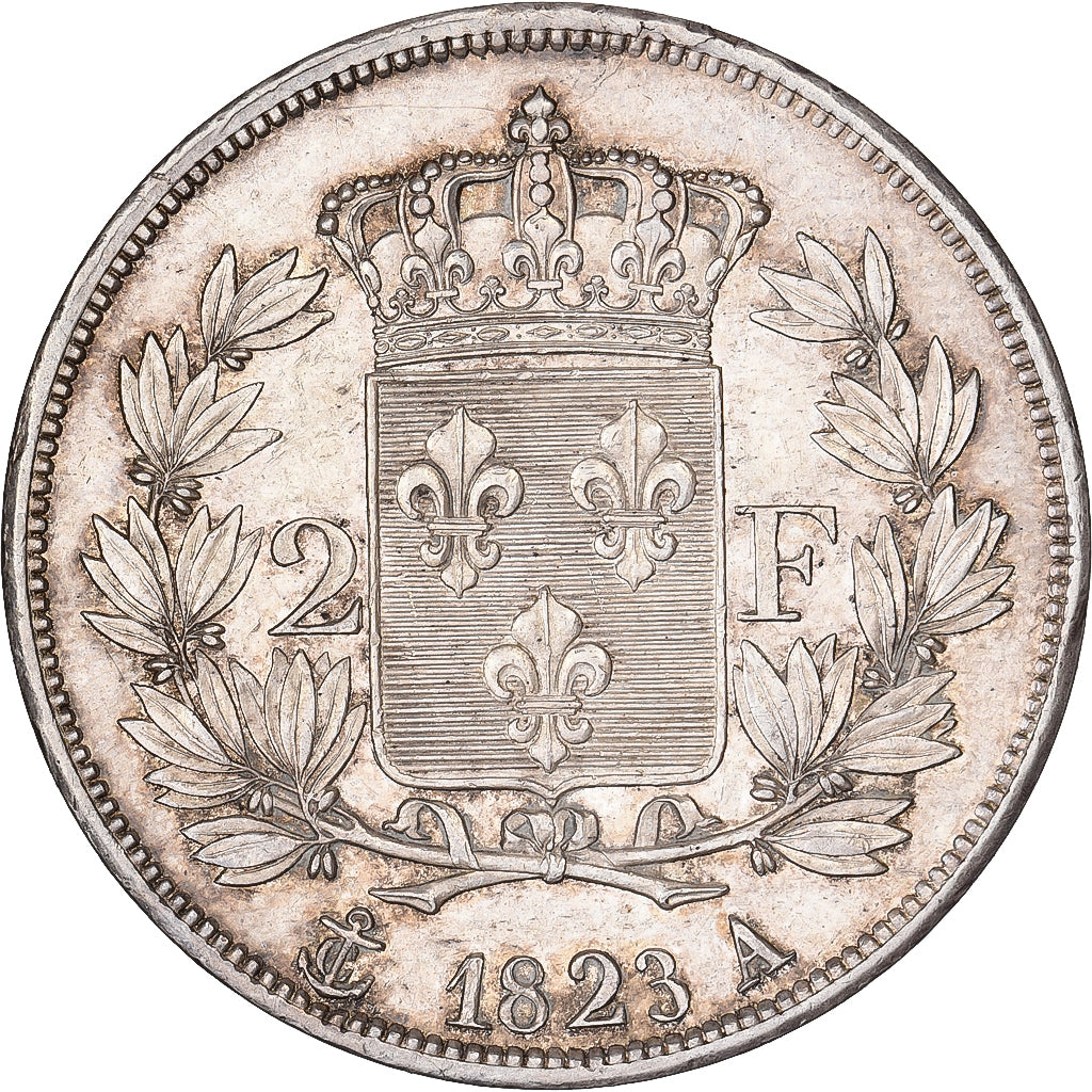 Francia, Louis XVIII, 2 Francs, 1823, Paris, Plata, EBC, Gadoury:513