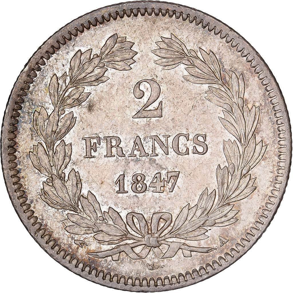 França, Louis Philippe I, 2 Francs, 1847, Paris, Prata, MS(60-62), Gadoury:520