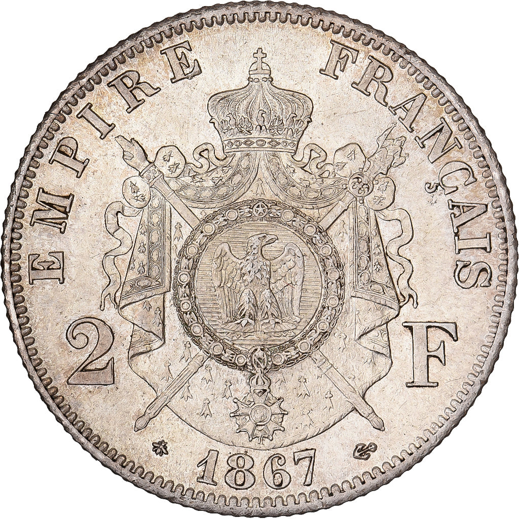 Francia, Napoleon III, 2 Francs, 1867, Paris, Argento, SPL-, Gadoury:527