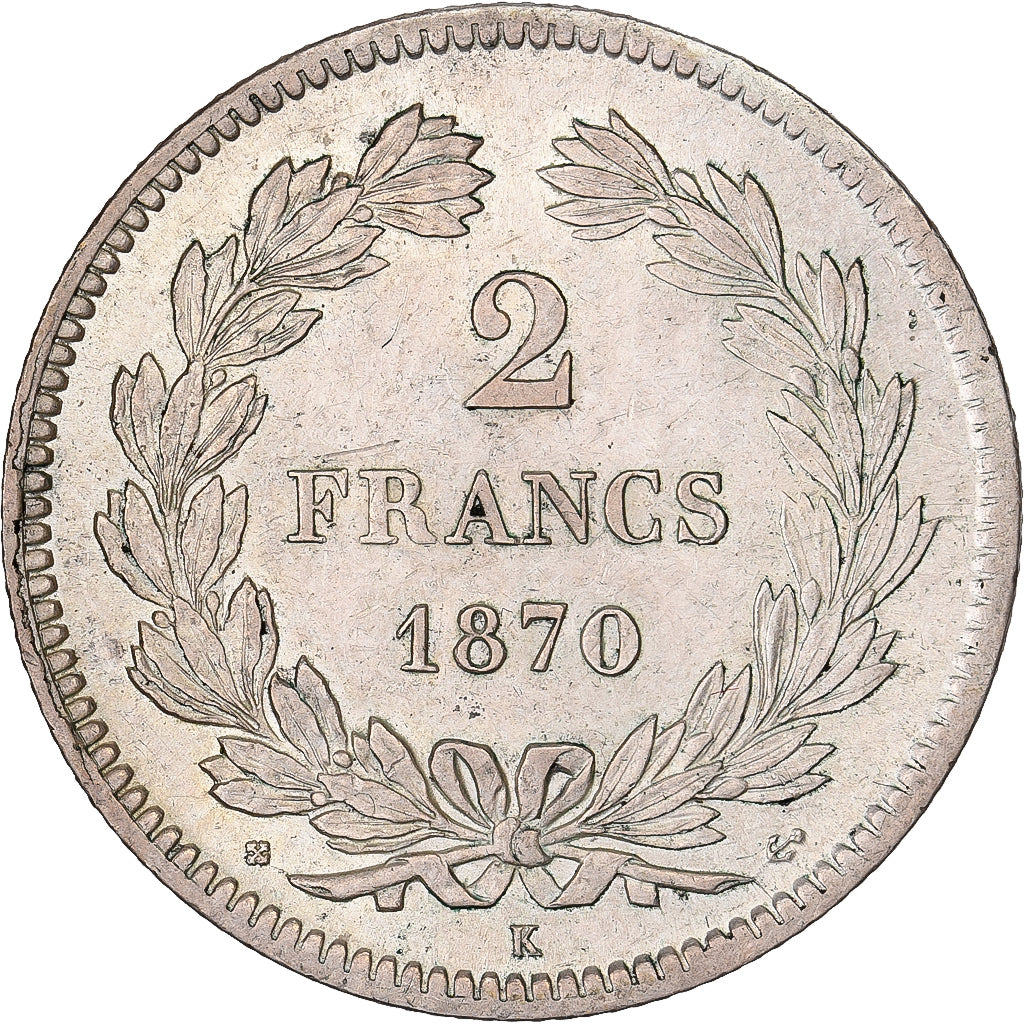 Francia, 2 Francs, Cérès, 1870, Bordeaux, Anchor, Plata, EBC+, Gadoury:529