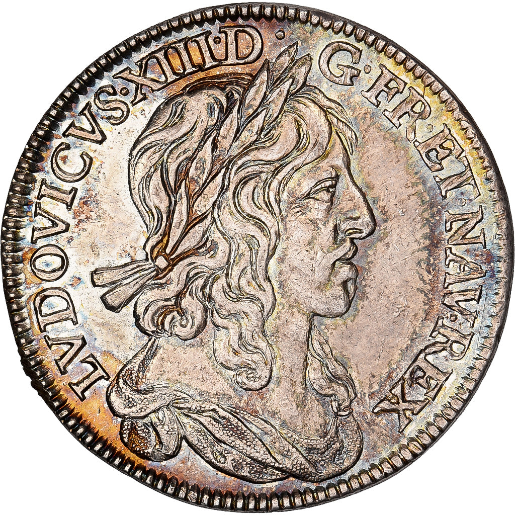 France, Louis XIII, 1/4 Ecu, 1642, Paris, Silver, AU(50-53), Gadoury:47