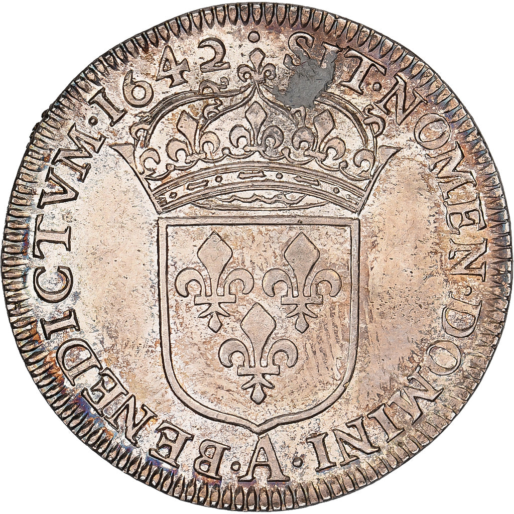 France, Louis XIII, 1/4 Ecu, 1642, Paris, Silver, AU(50-53), Gadoury:47