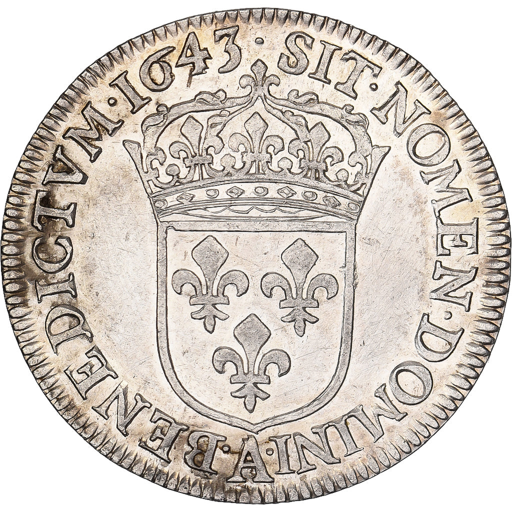 Francia, Louis XIV, 1/4 Écu à la mèche courte, 1643, Paris, Plata, EBC