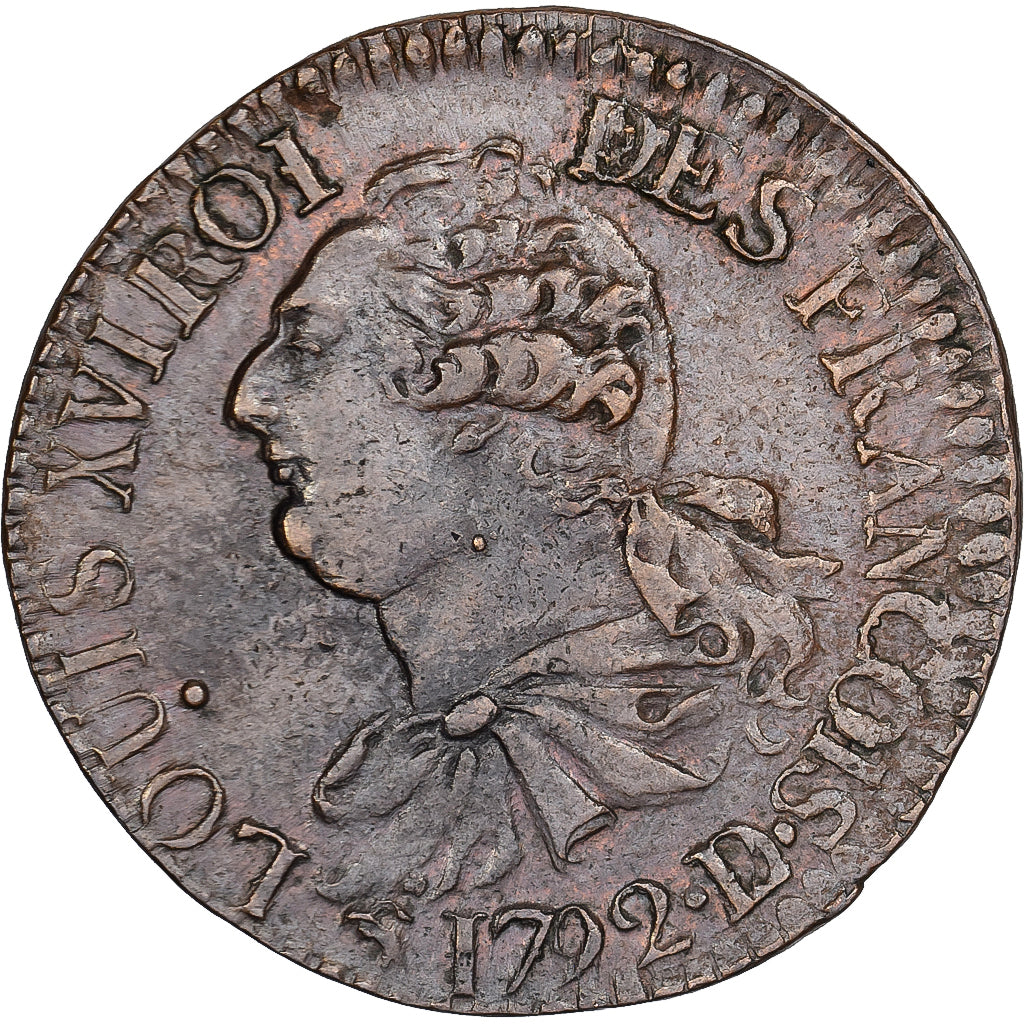 France, Louis XVI, 3 Deniers, 1792 / AN 4, Lyon, DL, Cuivre, SUP, Gadoury:5