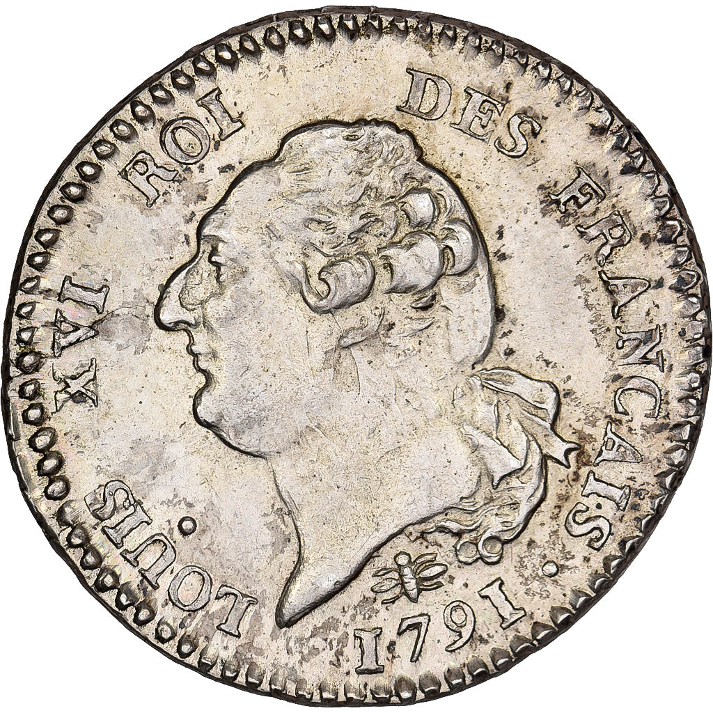 France, Louis XVI, 15 Sols, Génie, 1791 / AN 3, Lyon, 2è semestre, Argent