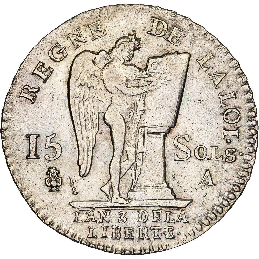 France, Louis XVI, 15 Sols, 1791 / AN 3, Paris, Argent, TTB+, Gadoury:36