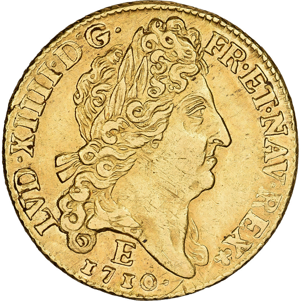 França, Louis XIV, louis d'or au soleil, 1710, Tours, Dourado, AU(50-53)