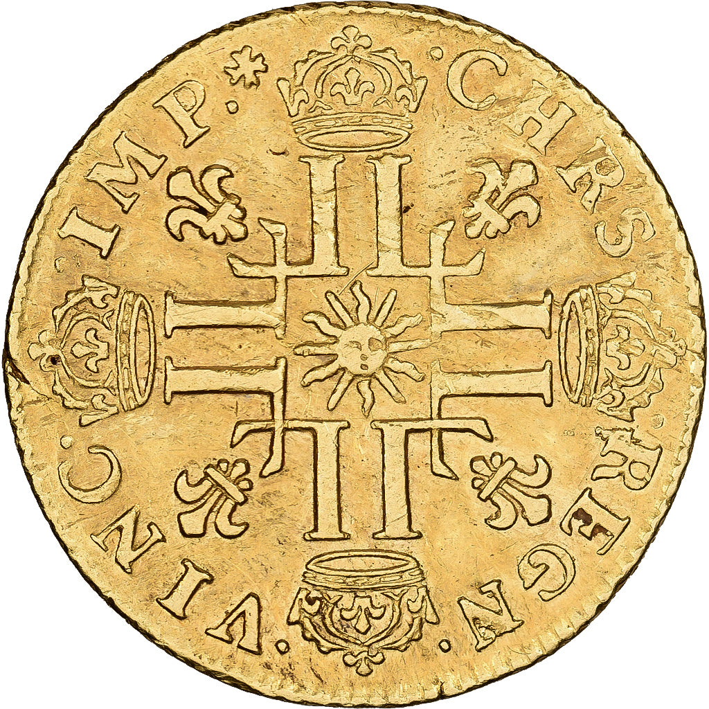 França, Louis XIV, louis d'or au soleil, 1710, Tours, Dourado, AU(50-53)