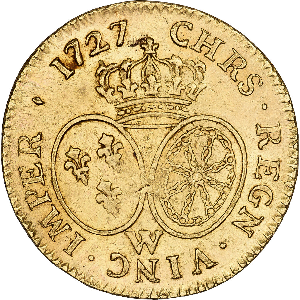 Francia, Louis XV, Louis d'or aux lunettes, 1727, Lille, Oro, BB+, Gadoury:340