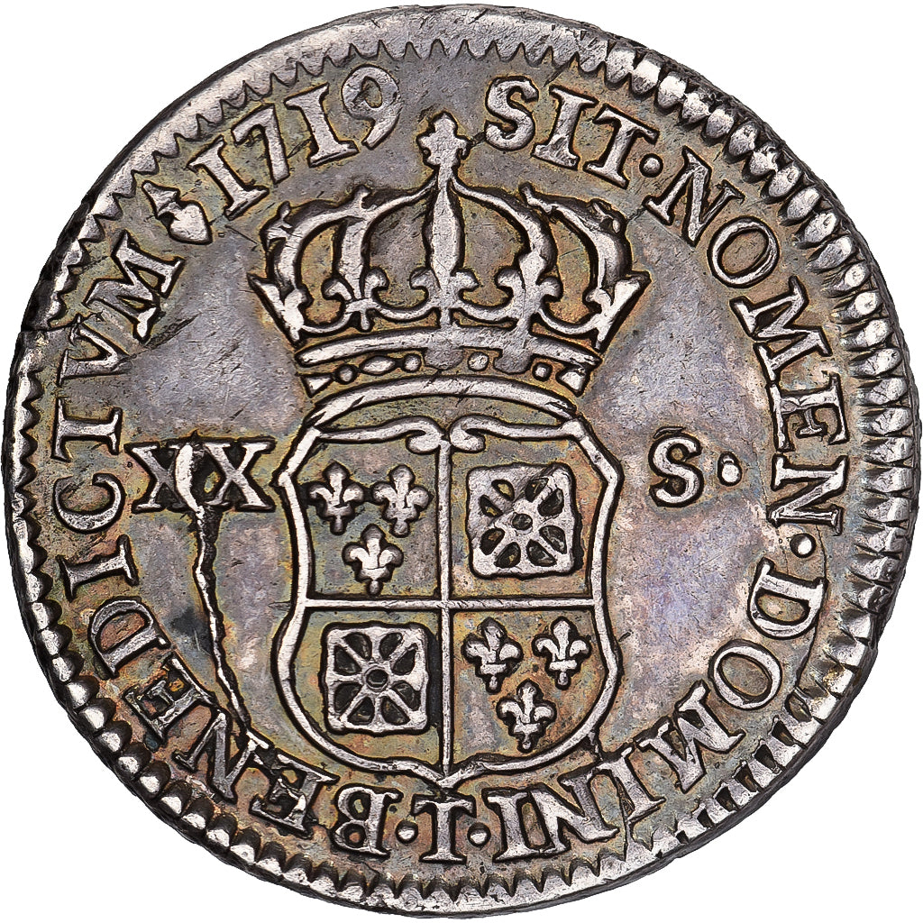 Francia, Louis XV, 1/6 Écu (XX-S) de France-Navarre, 1719, Nantes, Plata, MBC+