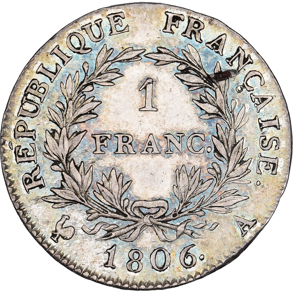 França, Napoleon I, 1 Franc, 1806, Paris, Prata, AU(50-53), Gadoury:444