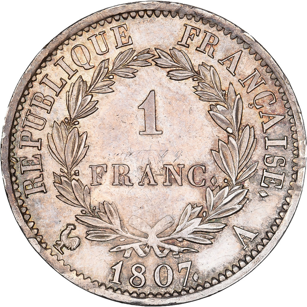France, Napoleon I, 1 Franc, African head, 1807, Paris, Silver, AU(50-53)
