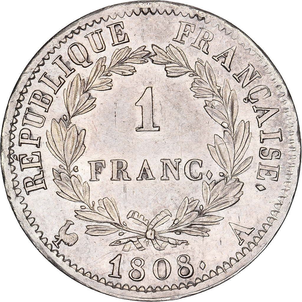 França, Napoleon I, 1 Franc, 1808, Paris, Prata, AU(55-58), Gadoury:446