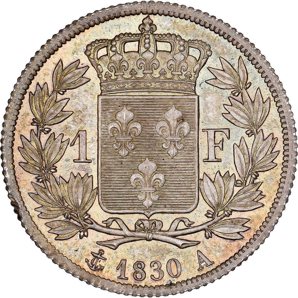 Francja, Charles X, 1 Franc, 1830, Paris, tranche cannelée, Srebro, MS(63)