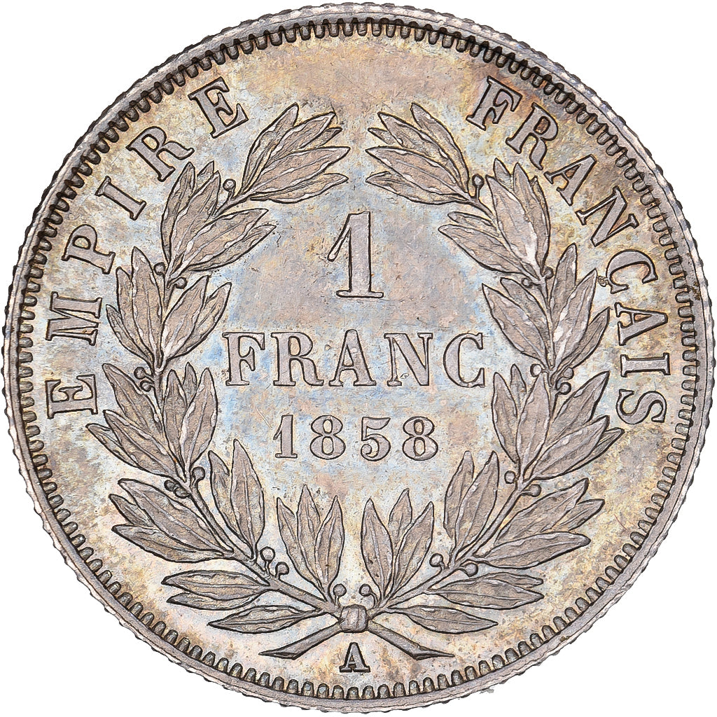 Frankrijk, Napoleon III, 1 Franc, 1858, Paris, Zilver, PR+, Gadoury:460