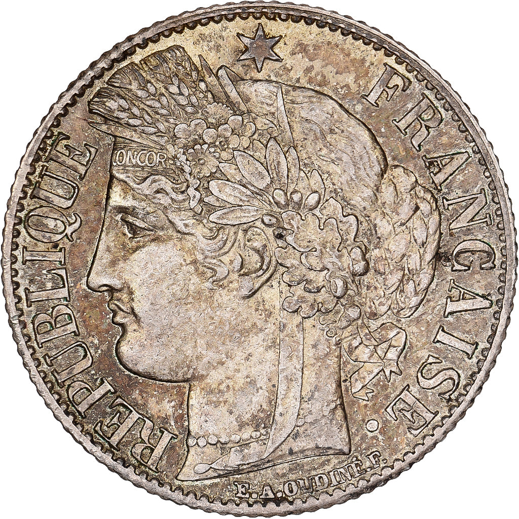 France, 1 Franc, Cérès, 1871, Bordeaux, Silver, AU(55-58), Gadoury:465