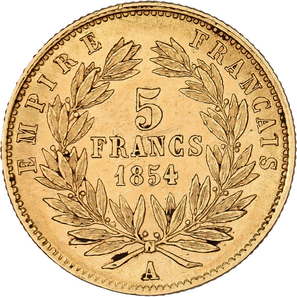 France, Napoléon III, 5 Francs, 1854, Paris, tranche cannelée, Or, TTB+