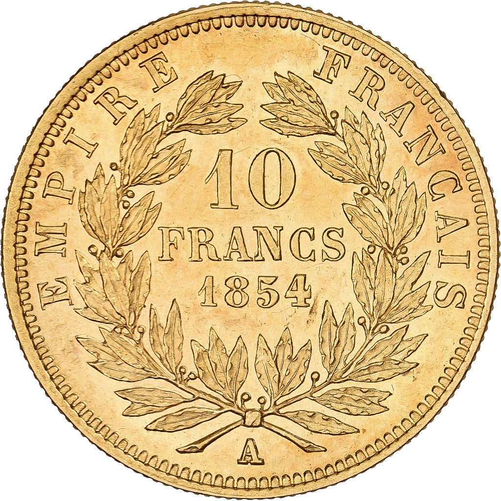 Francja, Napoleon III, 10 Francs, 1854, Paris, tranche cannelée, Złoto
