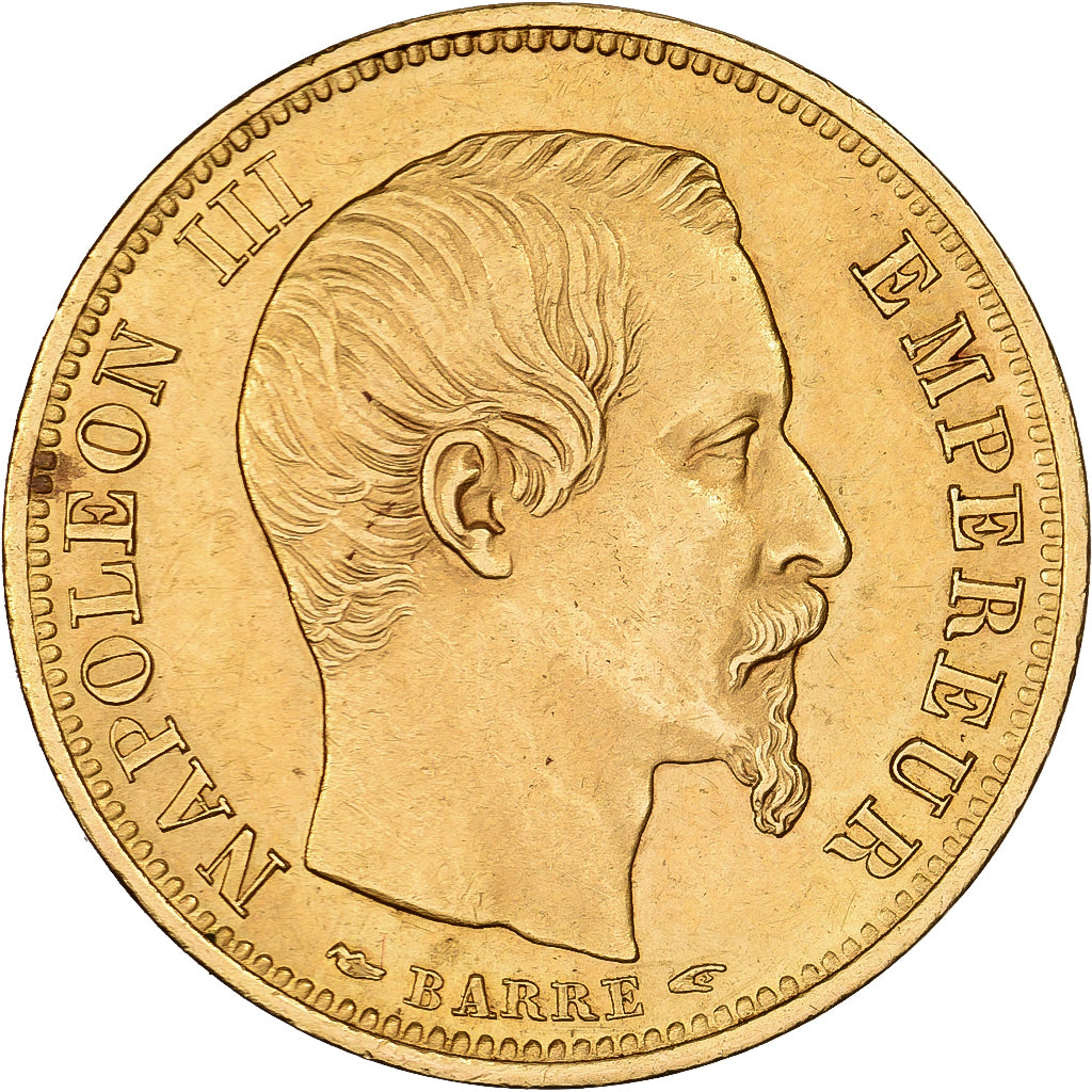 Francja, Napoleon III, 10 Francs, 1854, Paris, tranche lisse, Złoto, AU(55-58)